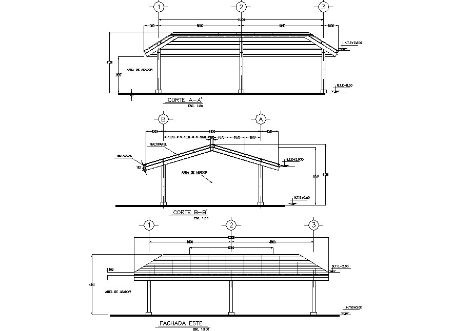 Elevation and section watch house access industrial plants and area ...