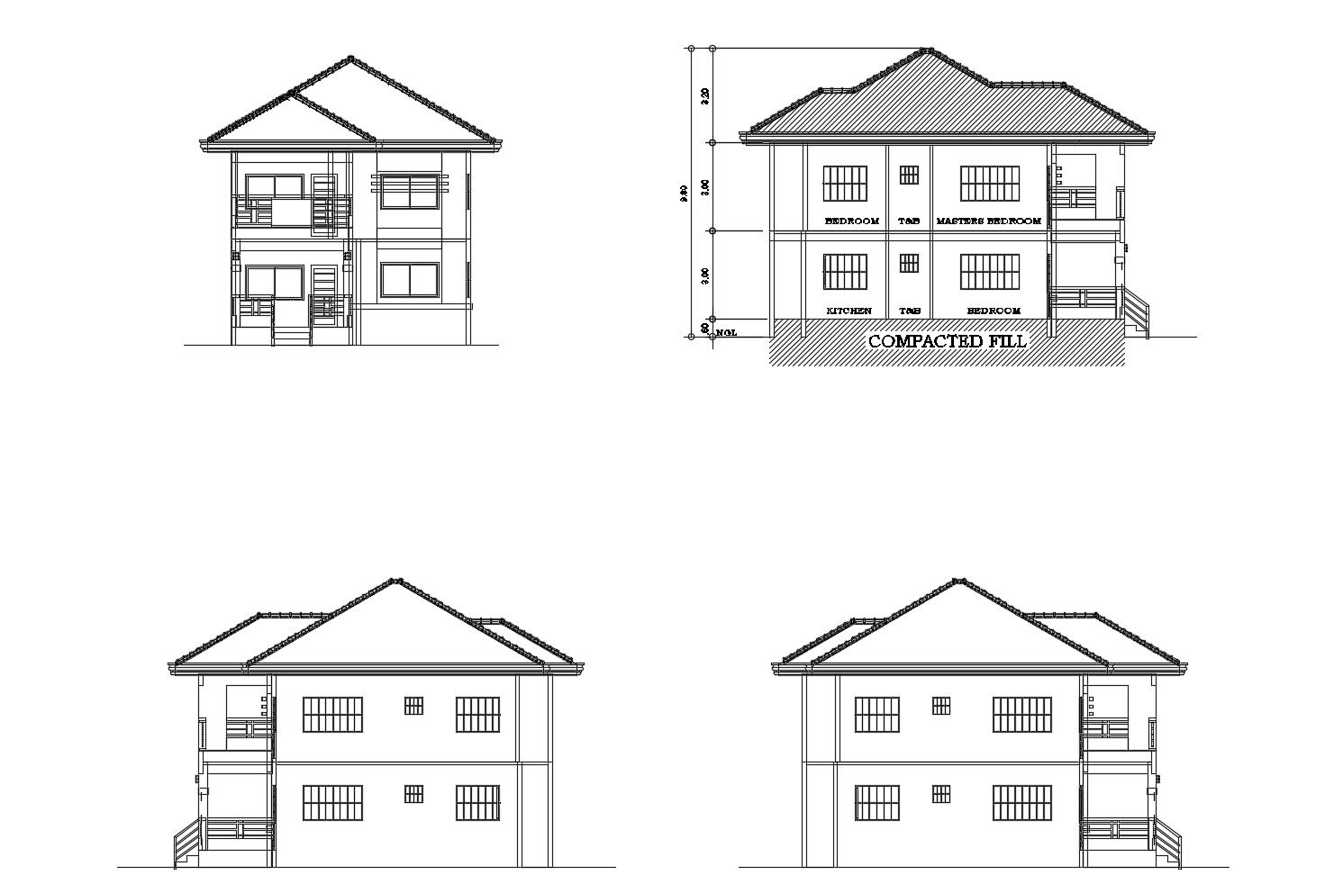 Elevation drawing of 2 storey house in dwg file - Cadbull