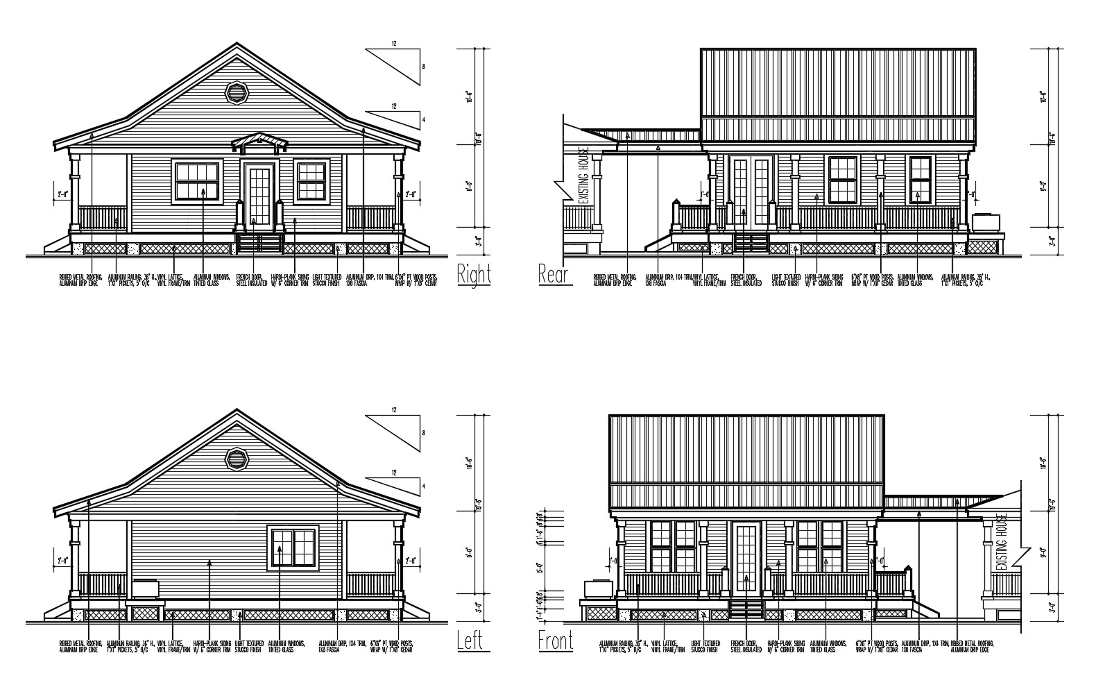 Elevation drawing of a house design with detail dimension in AutoCAD