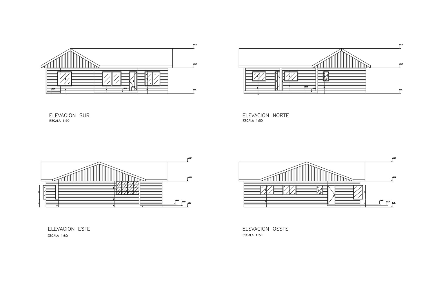 Elevation drawing of a house with detail dimension in dwg