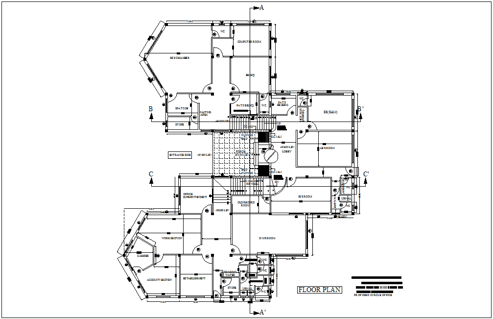 Engineer office floor plan with architectural view and area detail dwg ...