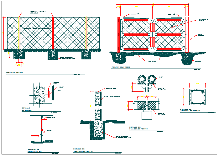 Entrance Gate And Perimeter Fence Mesh Details Of Garden Dwg File Cadbull