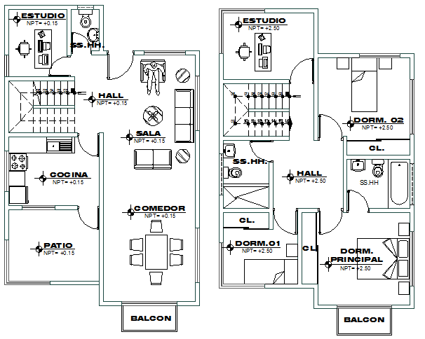 First And Second Floor Layout Plan Of Modern House Dwg File Cadbull