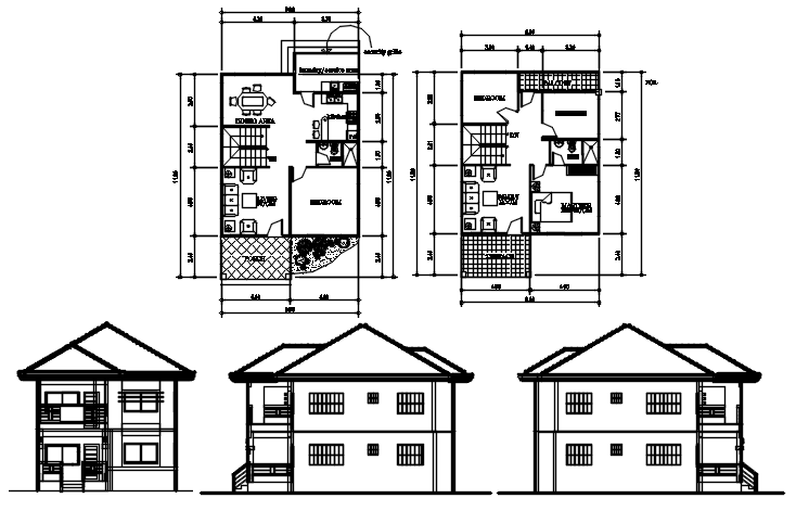 Floor Plan Of 2 Storey House 8 00mtr X 11 80mtr With Detail Dimension 