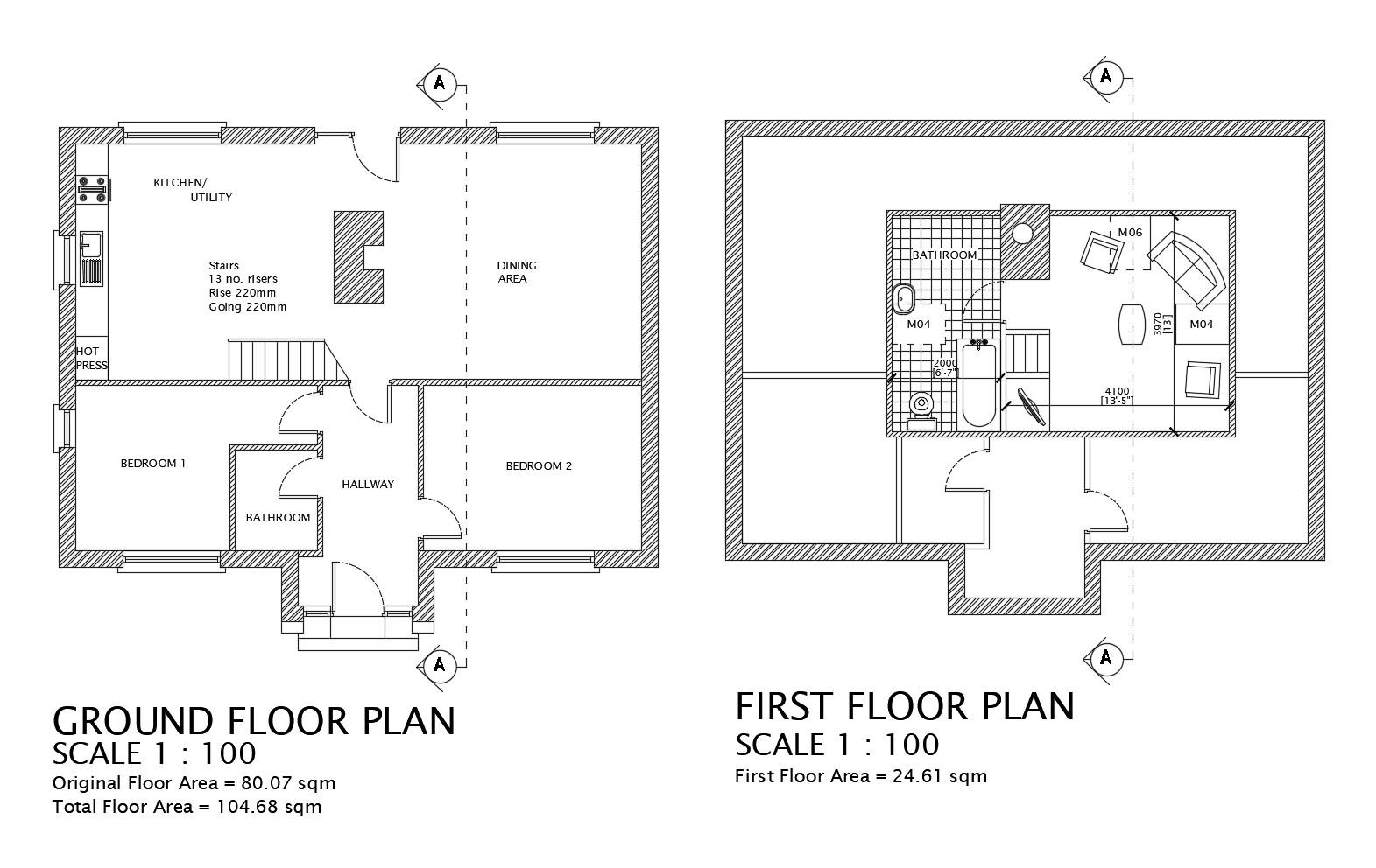 Floor plan of 2 storey residential house with detail dimension in