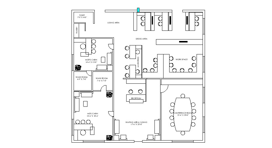 Floor plan of Admin office with furniture details in