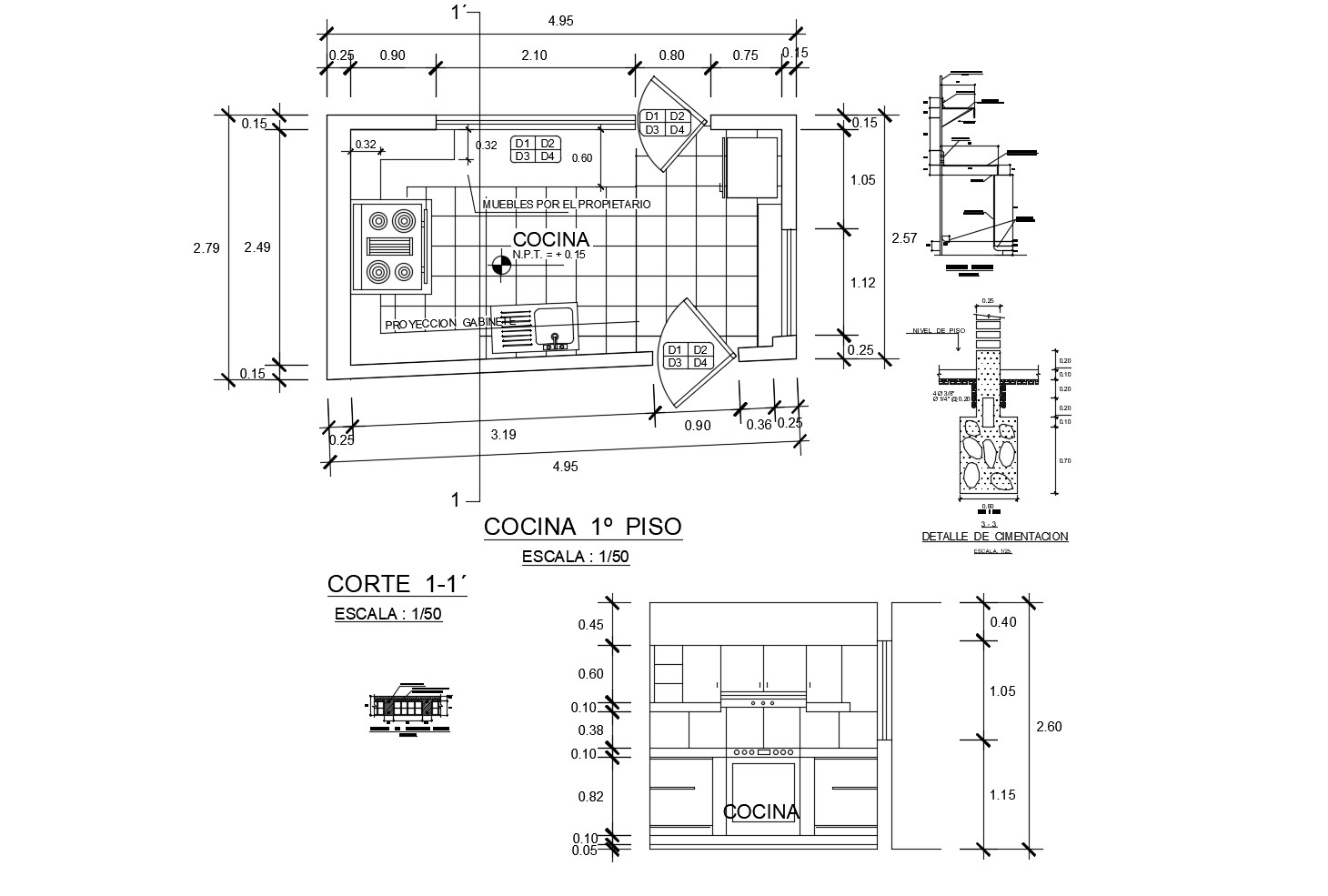 Floor plan of kitchen with detail dimension in dwg file - Cadbull