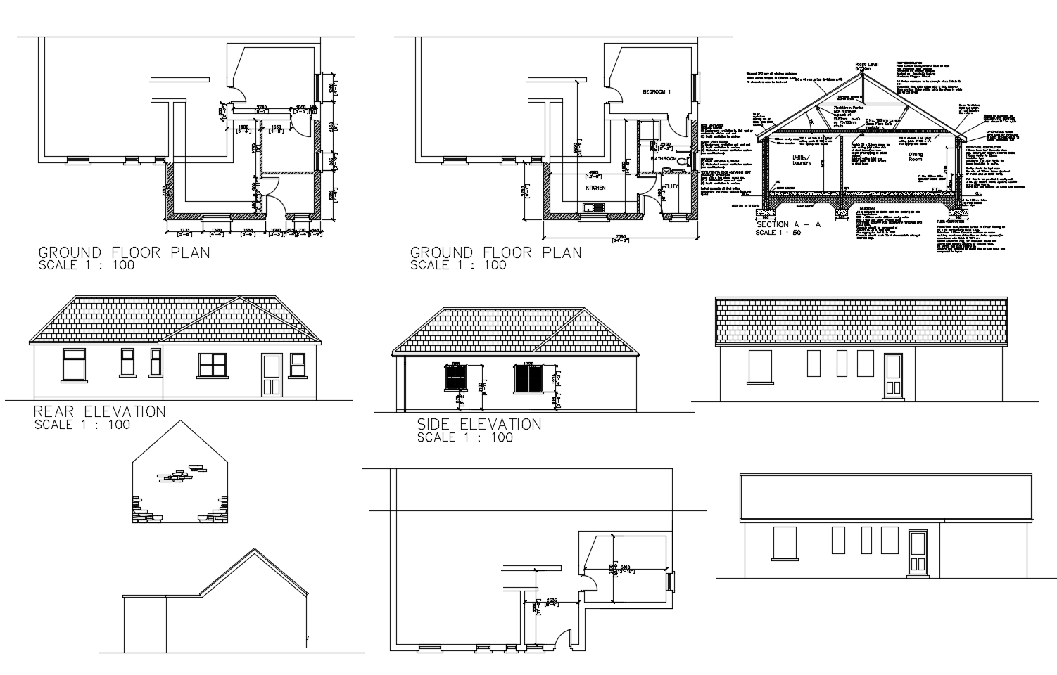 Floor plan  of the house  with elevation  in dwg  file  Cadbull