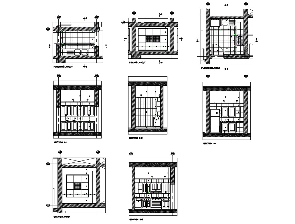 Flooring Layout Ceiling Layout Section And Furniture Details Of