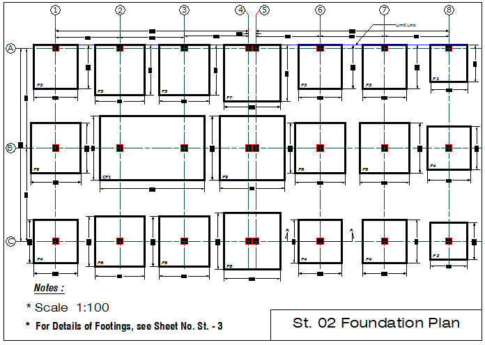 Footing detail and plan layout detail dwg file - Cadbull