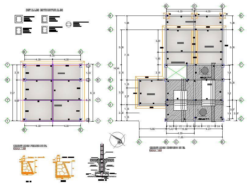 Footing plan and section layout file Cadbull