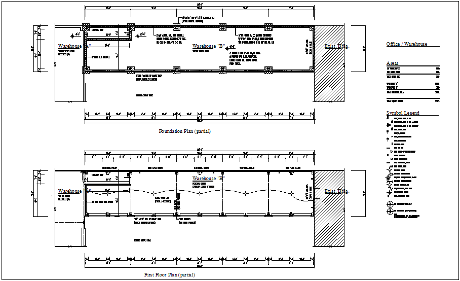 Foundation plan of ware house with floor plan dwg file