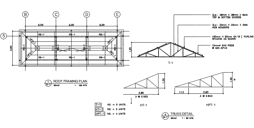 Framing roof plan detail dwg file - Cadbull