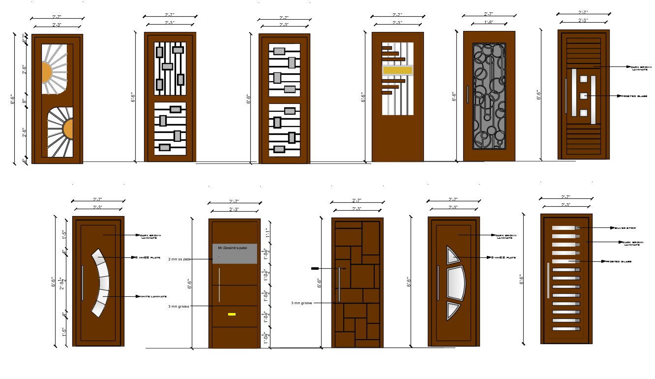 Free Download Best Many Wooden Door Elevation With Frame And Dimension