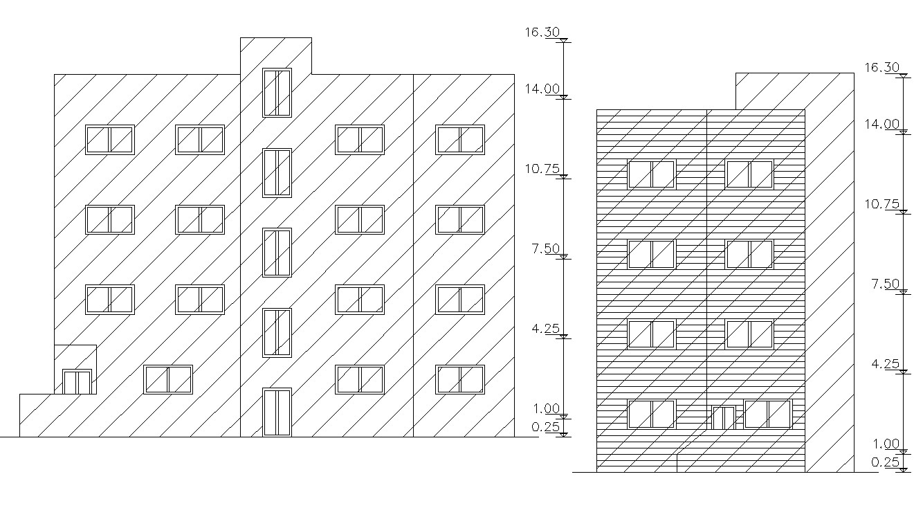 Free Download Four-Story Building Residential Elevation Design - Cadbull