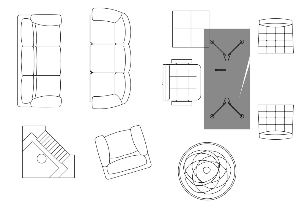 Free Download Sofa And Chair Top View CAD Blocks Drawing - Cadbull