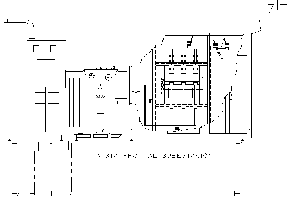 Front elevation electrical substation plan layout file 