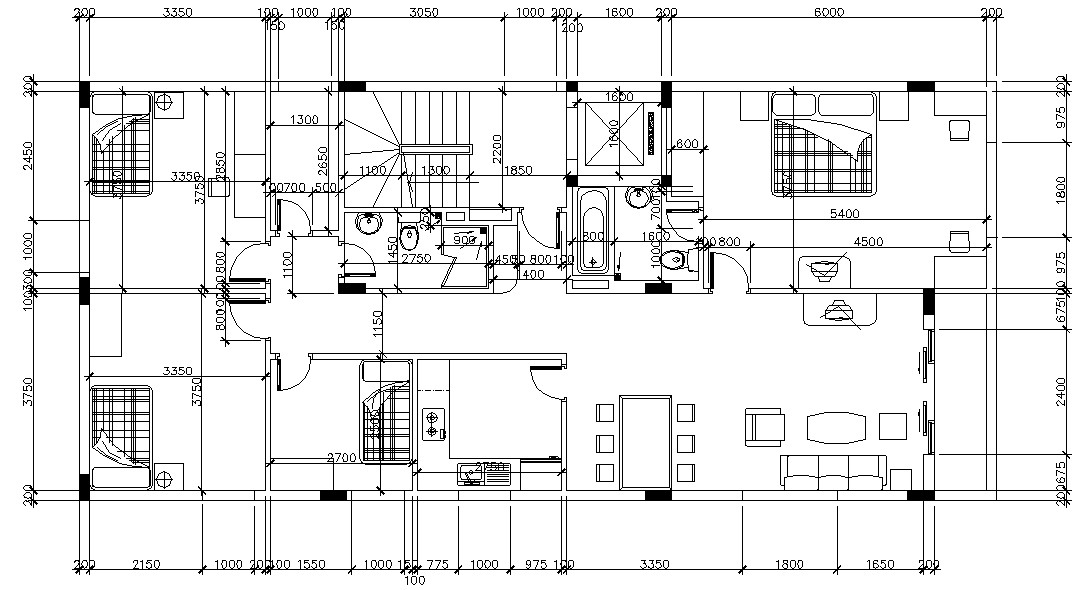 Furnished 4 BHK Bungalow Design Architecture Plan - Cadbull