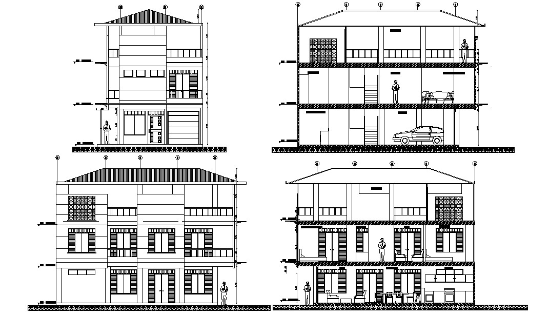 G Bungalow Elevation And Section Autocad Drawing Cadbull