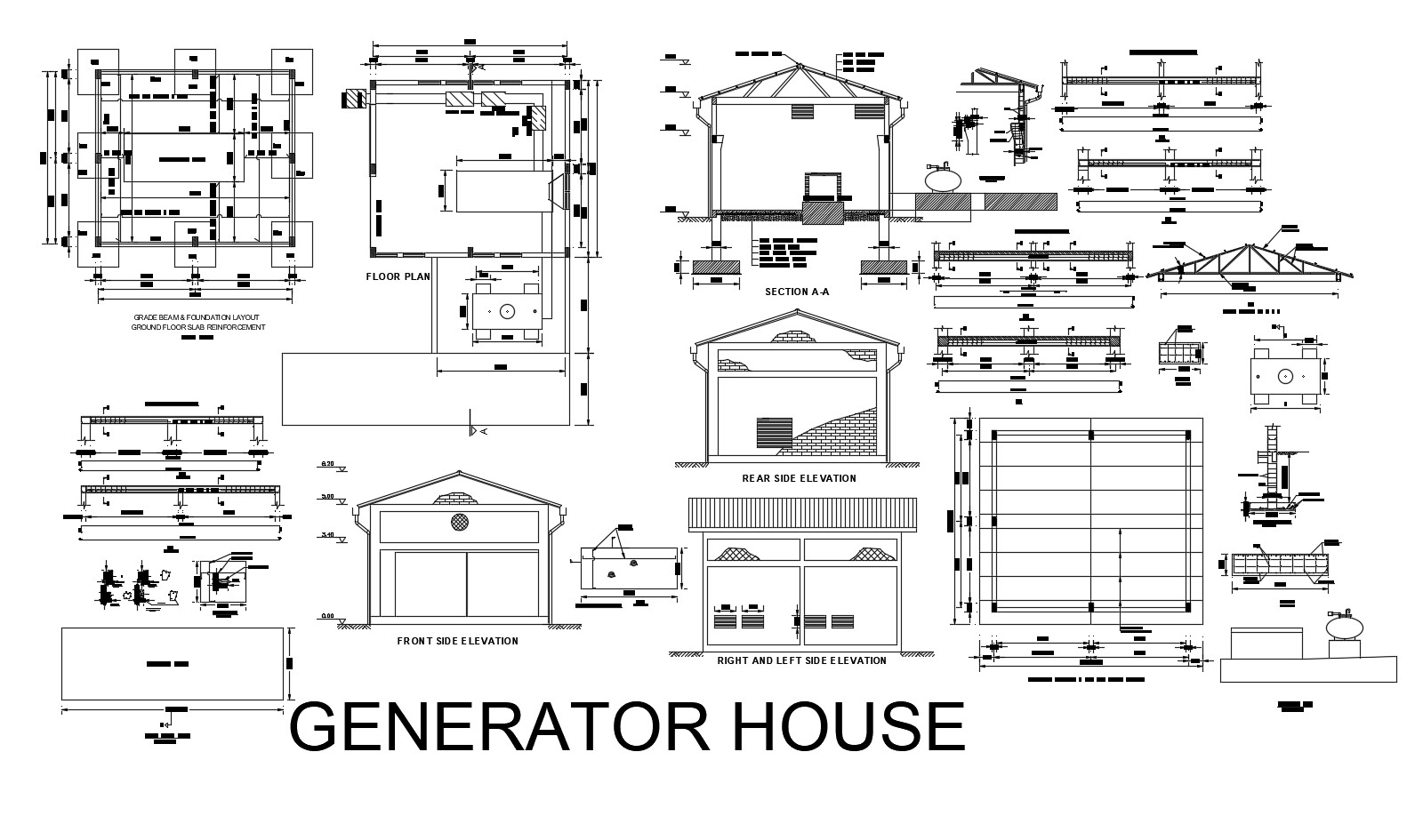 Generator house design 8.10mtr x 7.04mtr with elevation and section in
