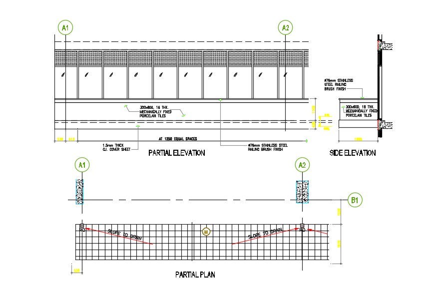 Glass Wall and Porcelain Tiles Fixing Design CAD File - Cadbull