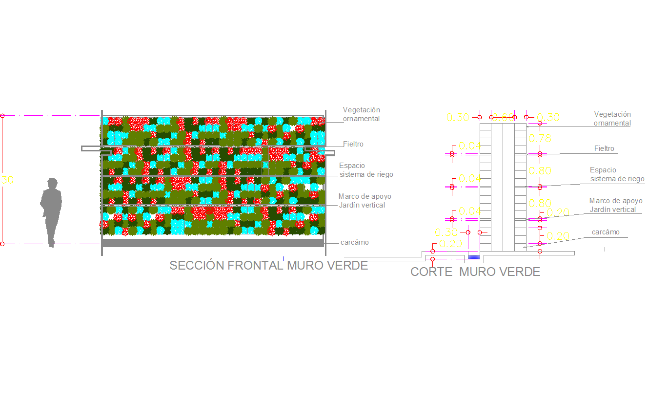 Green wall cad block design and drawing, garden wall cad 