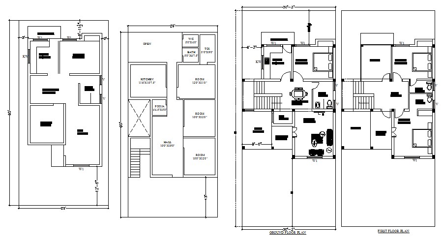 Ground And First Floor Plan Details Of One Family House Dwg