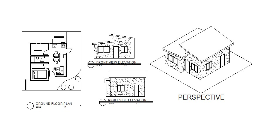 Ground Floor Plan Of House Design With Elevation In Dwg File Cadbull