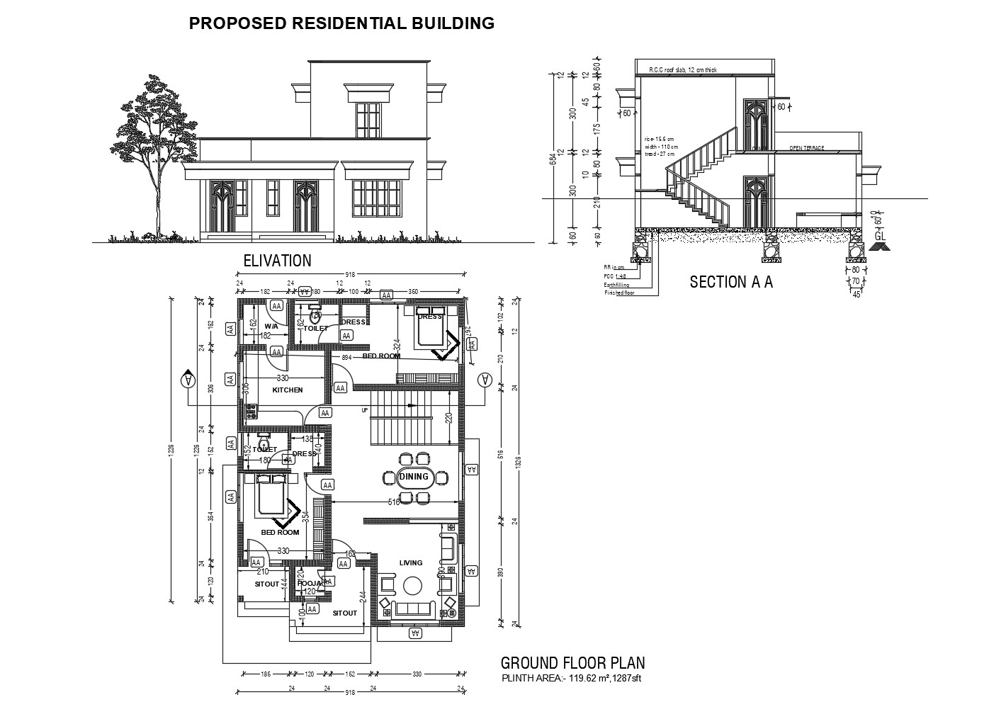 Ground floor plan of residential house 9.18mtr x 13.26mtr