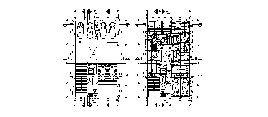 Ground parking floor and first floor plan details of one family house ...