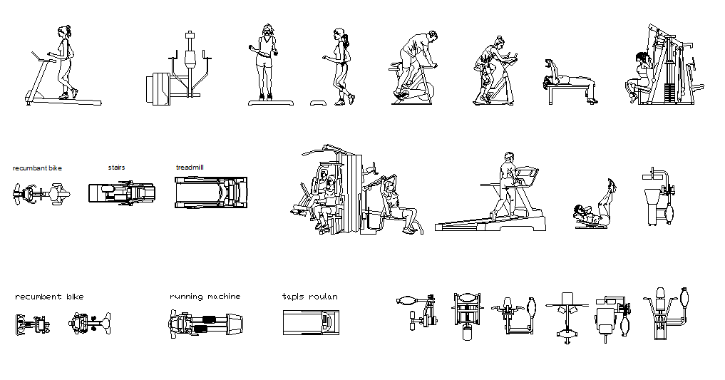 Gym equipment elevation details dwg file Cadbull