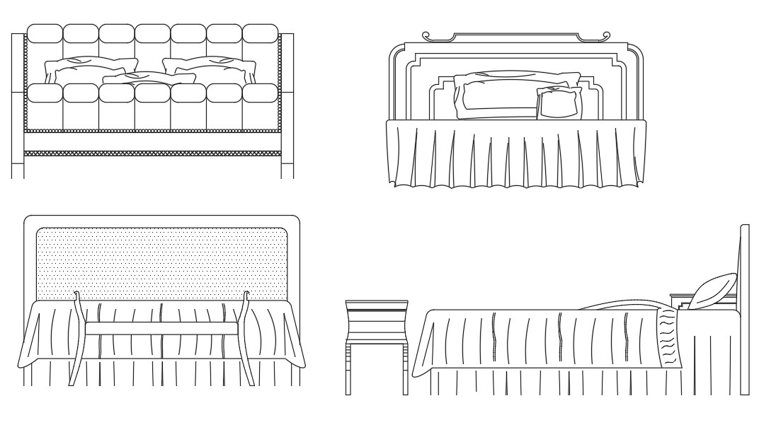 Headboard Double Bed Elevation Blocks Dwg File Cadbull