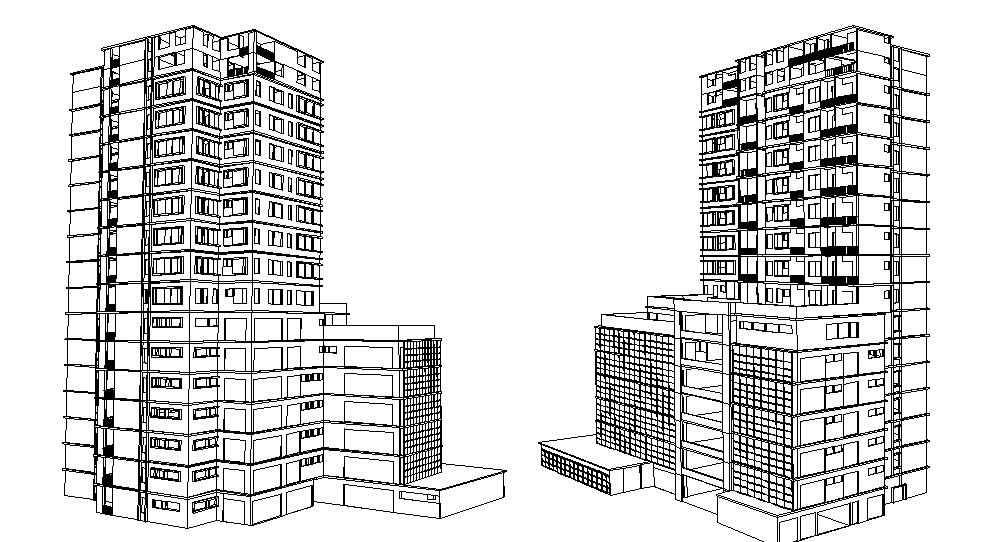 High Rise 3 D Commercial Building Elevation Plan Detail Dwg File - Cadbull