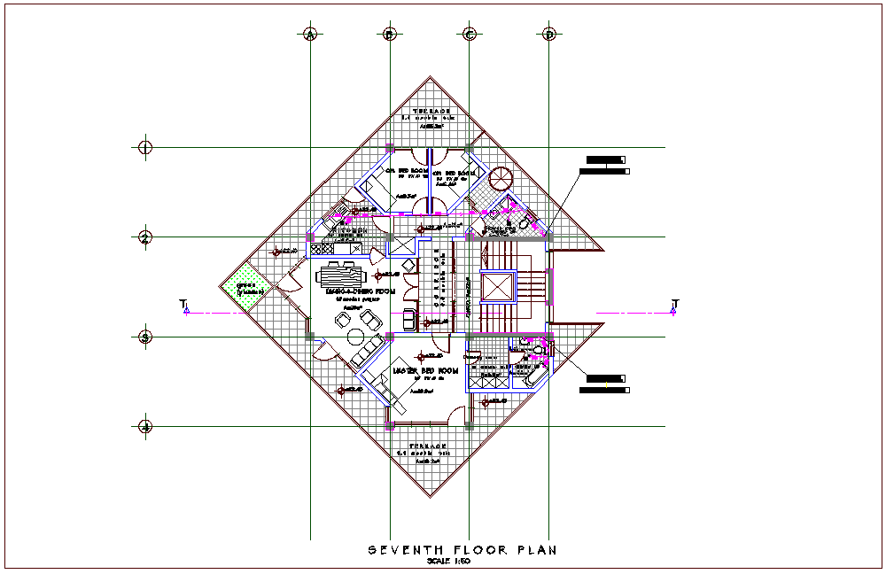 High Rise Mixed Use Use Building Seventh Floor Plan Dwg File Cadbull