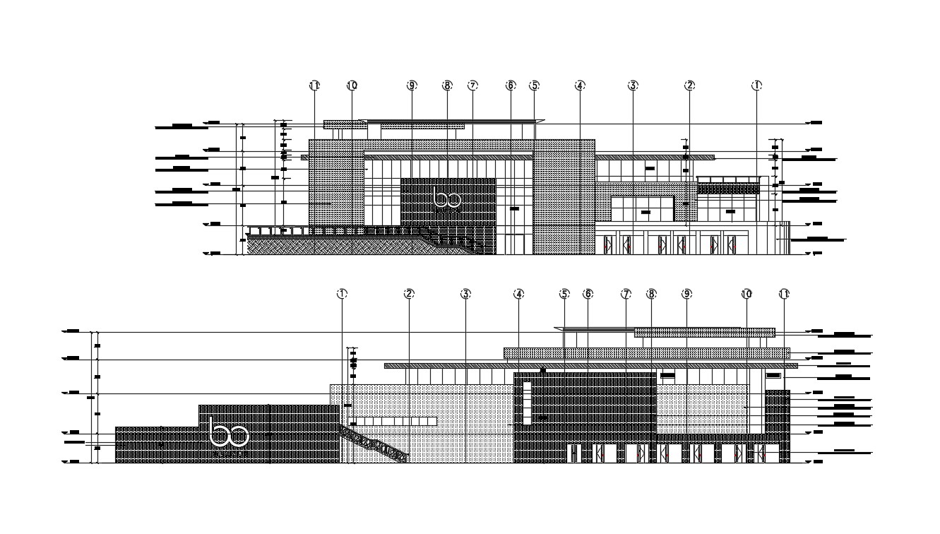 Hospital Building Elevation - Cadbull