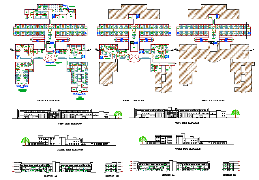 Hospital plan & Elevation design Cadbull