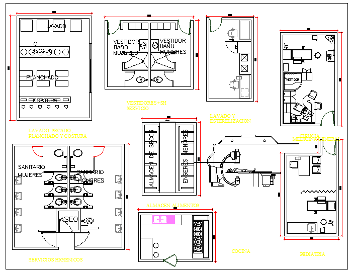 hospital plan and furniture detail - cadbull