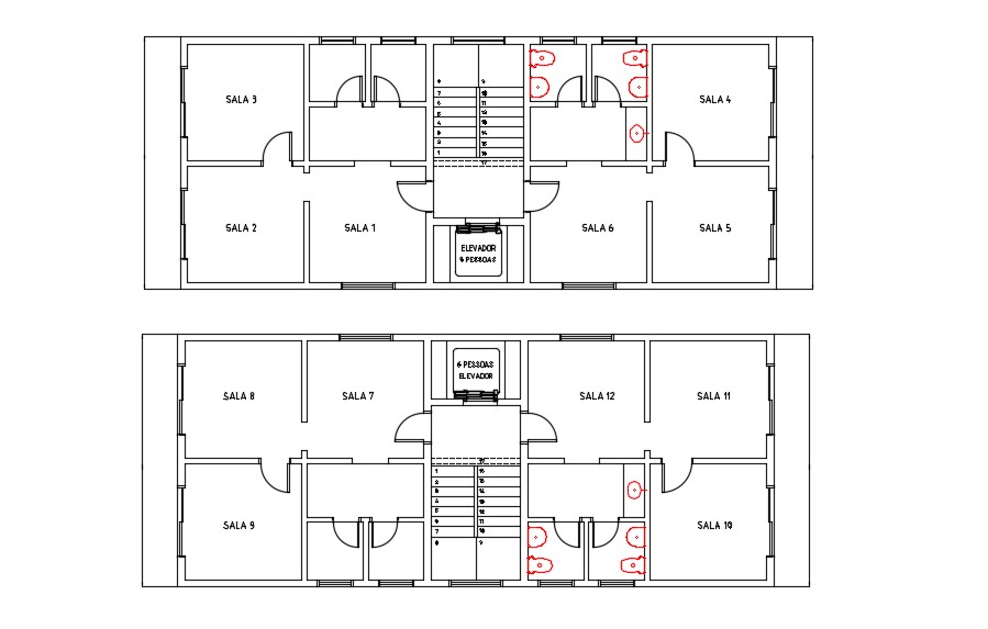 Hostel Building Room Floor Layout Plan Download CAD File