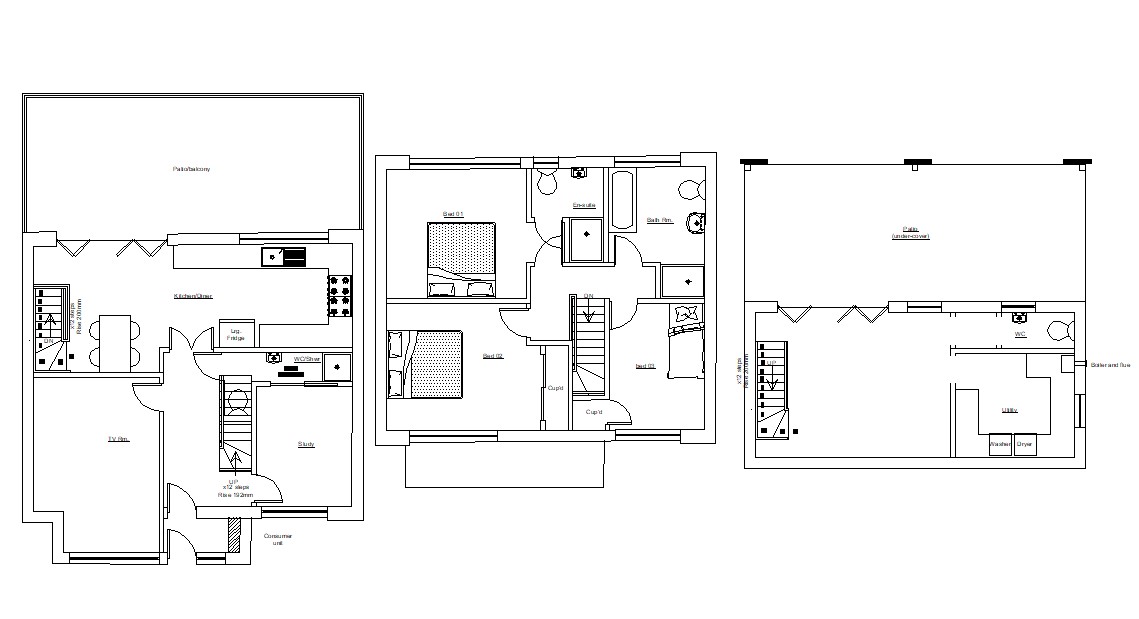House Building Floor Plans With Basic Furniture AutoCAD File Free - Cadbull
