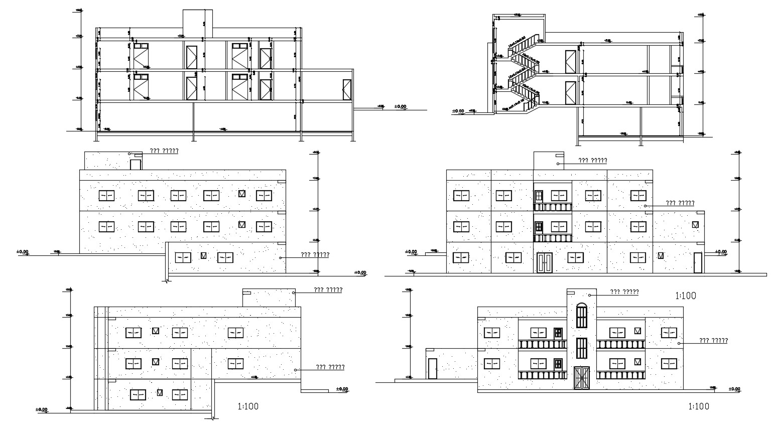 House Building Four Side Elevations And Sections Autocad Cadbull