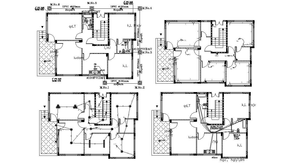House Electrical And Plumbing Layout Line Plan Drawing 