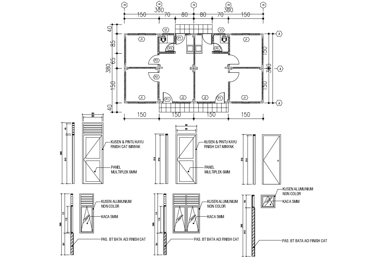  House  Floor Plans  With Working  Drawing  And Door Design 