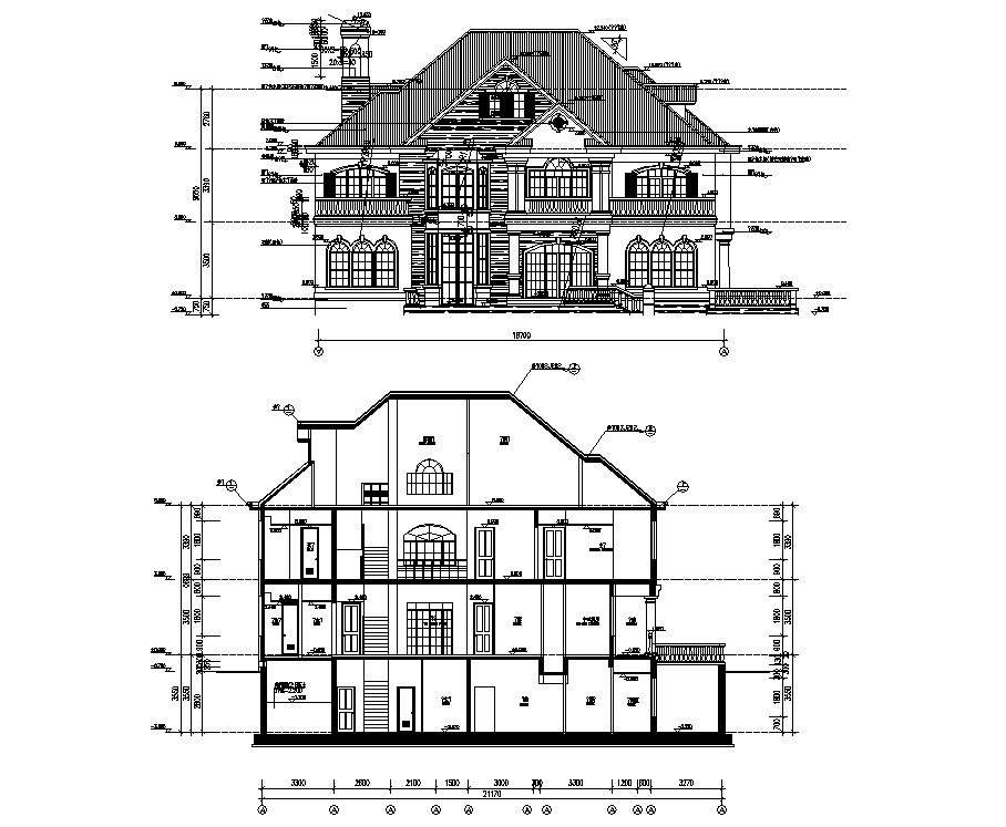 House Section And Elevation Drawings - Cadbull
