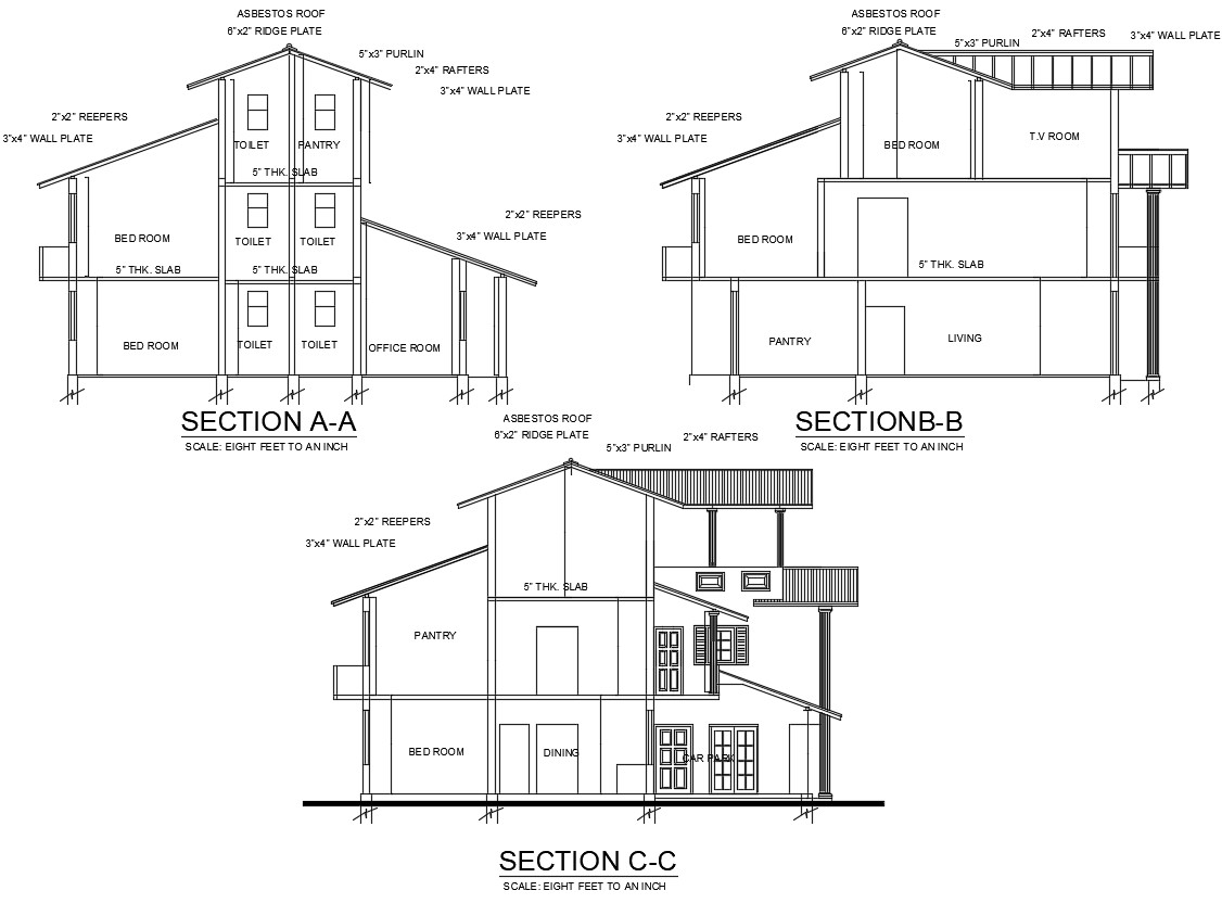 House Section AutoCAD Drawing - Cadbull