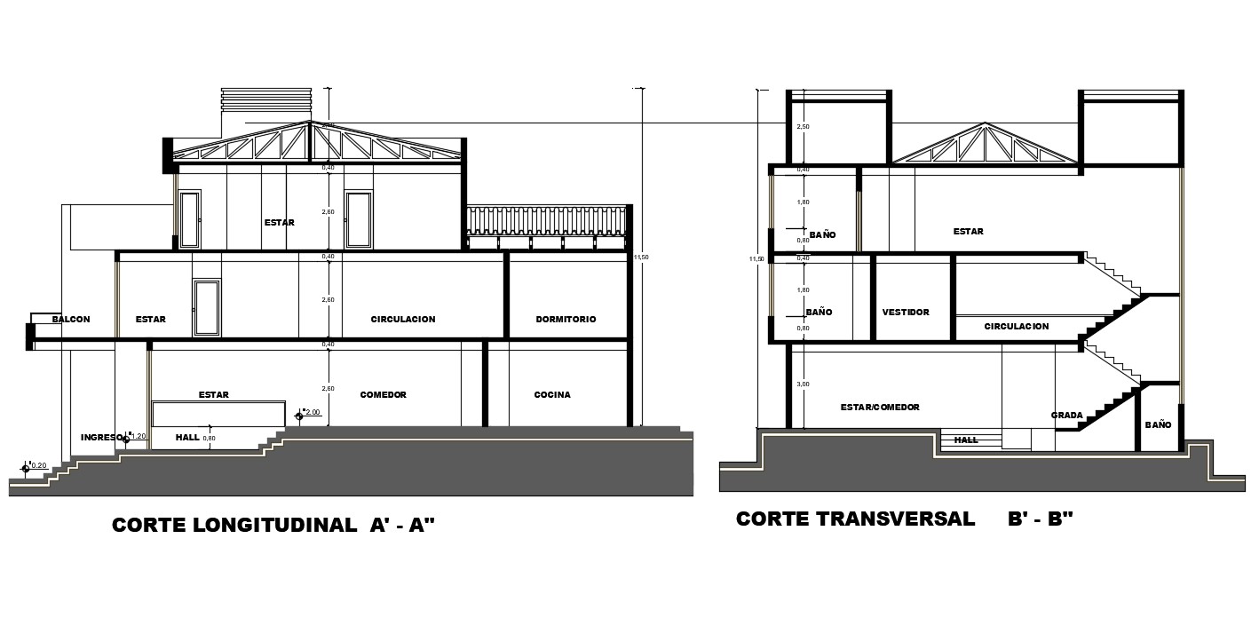 House Section Drawing CAD File Download - Cadbull