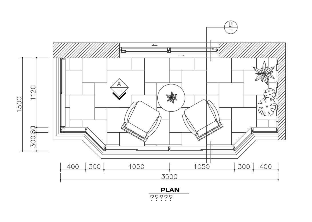 House balcony plan and furniture layout cad drawing details dwg file