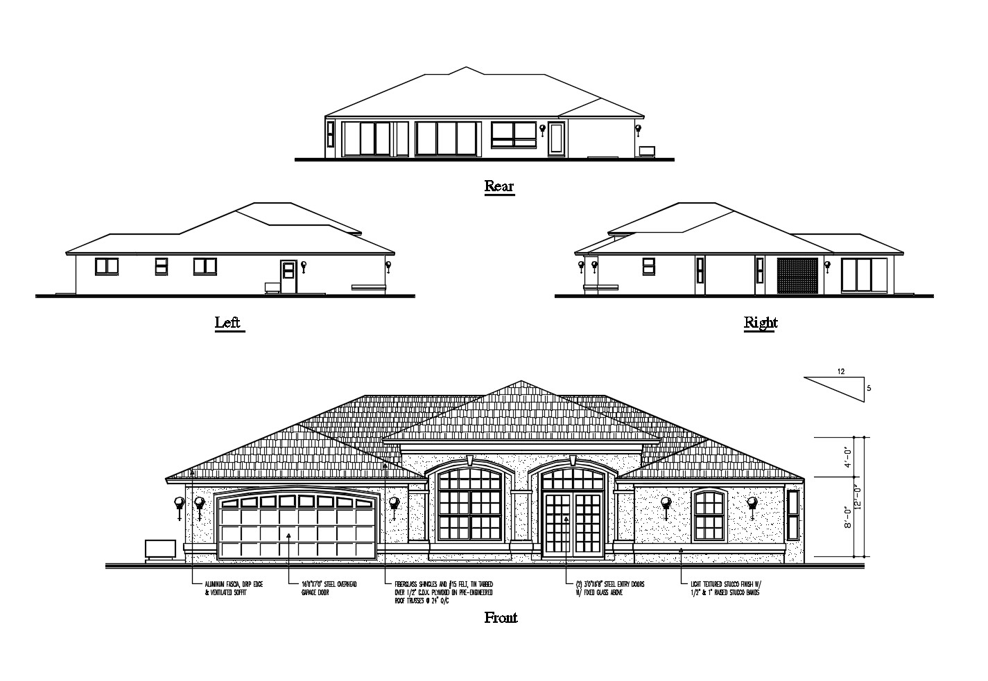 House elevation with different elevation in dwg file - Cadbull