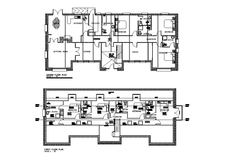 House Ground And First Floor Layout Plan Cad Drawing Details