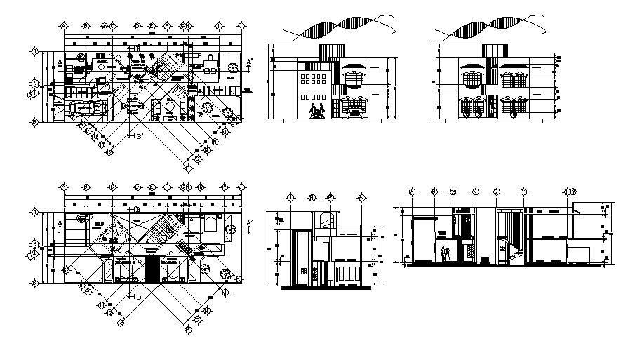 House plan 20.00mtr x 8.00mtr with elevation and section in dwg file ...