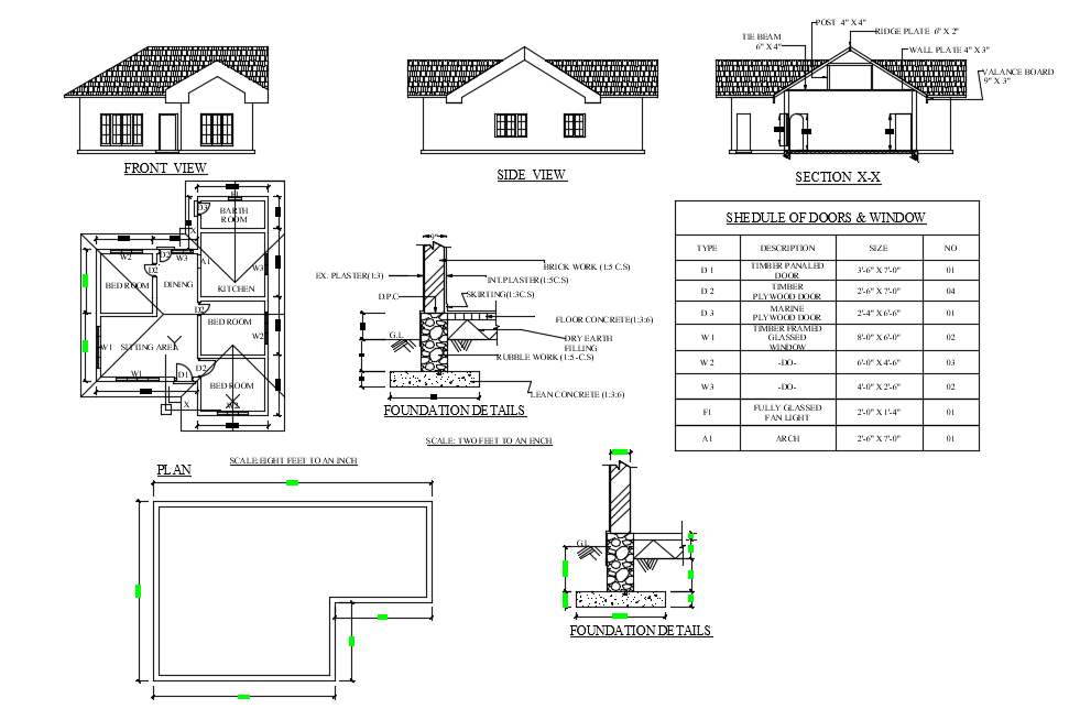  House  plan  section and elevation  view dwg  file Cadbull